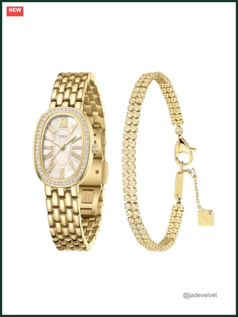 Roman Numeral Oval Watch and Crystal Bracelet Set Stainless Steel